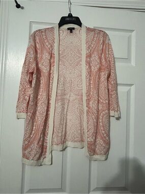 Talbots Pink and Cream Open-Front Paisley Cardigan
